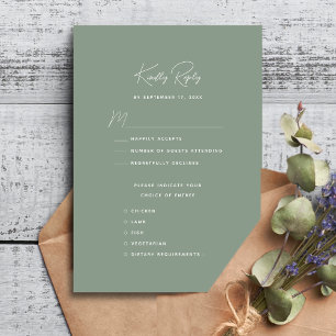 Sage Green Modern Whimsical Script Wedding RSVP Card