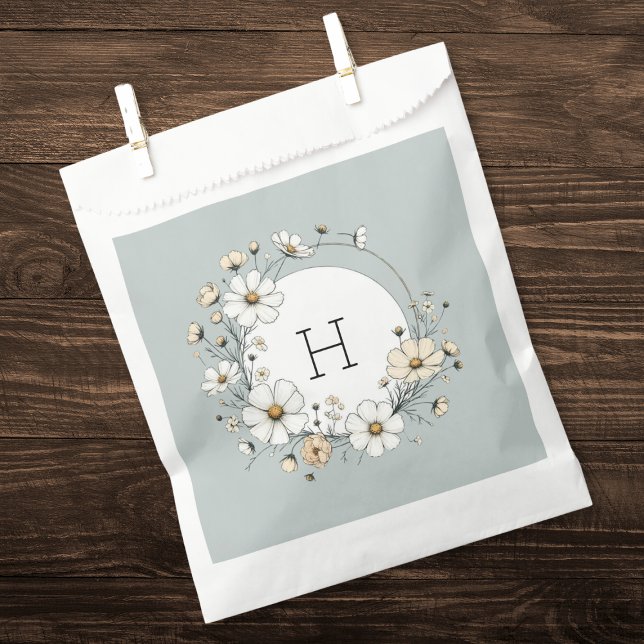 Sage Green Monogram Boho Flowers Personalised Favour Bags (Creator Uploaded)