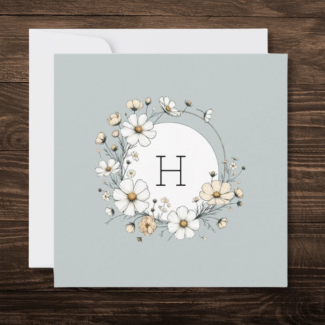 Sage Green Monogram Boho Flowers Personalised  Thank You Card (Creator Uploaded)