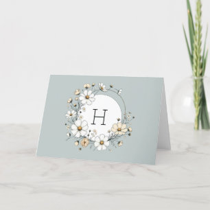 Sage Green Monogram Boho Flowers Personalised Thank You Card