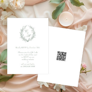 Sage Green Monogram Botanical Wreath QR Code Enclosure Card