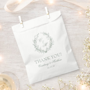 Sage Green Monogram Botanical Wreath Thank You Favour Bags