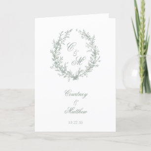 Sage Green Monogram Botanical Wreath Wedding Programme