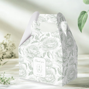 Sage Green Monogram Crest Chinoiserie Peonies Favour Box