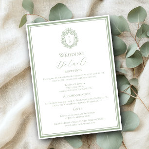 Sage Green Monogram Crest Wedding Details Enclosure Card