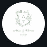Sage Green Monogram Crest Wedding Envelope Seal<br><div class="desc">Elegant sage green script floral monogram crest wedding classic envelope seal sticker.</div>