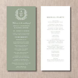 Sage Green Monogram Crest Wedding Program