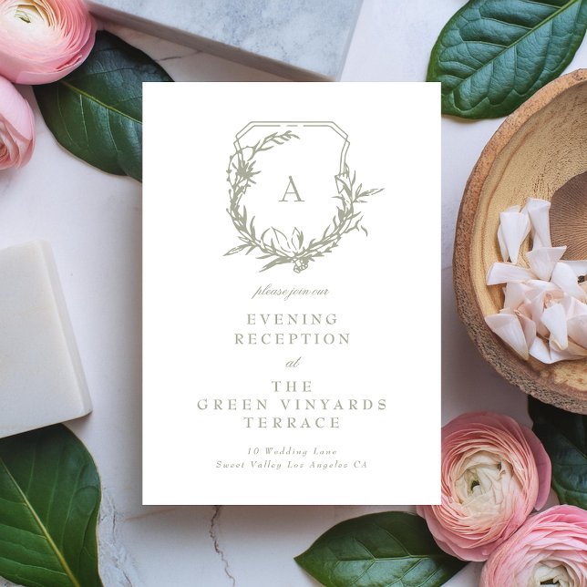 sage green monogram crest Wedding Reception Enclosure Card (Creator Uploaded)