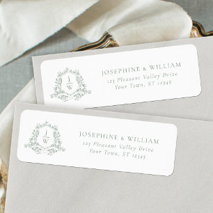 Sage Green Monogram Crest Wedding Return Address
