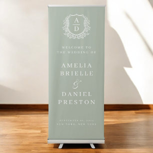 Sage Green Monogram Crest Wedding Welcome Sign