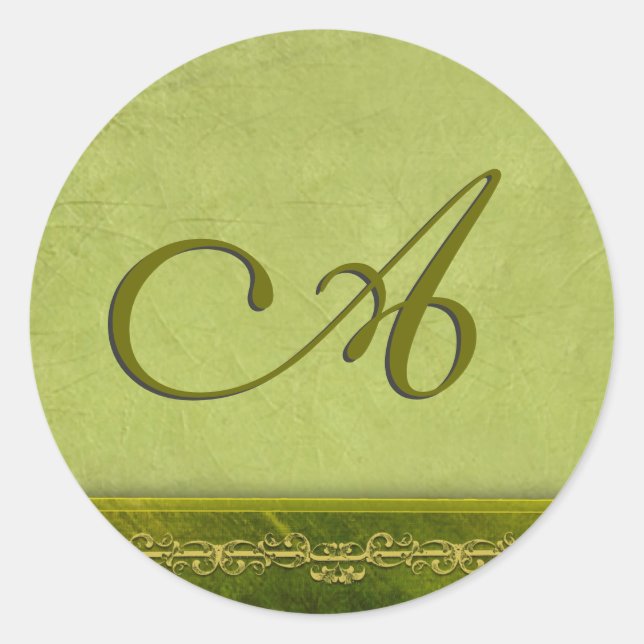 Sage green monogram - customise your own classic round sticker (Front)