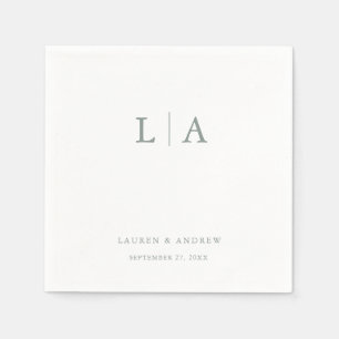 Sage Green Monogram Elegant Simple Wedding Napkin