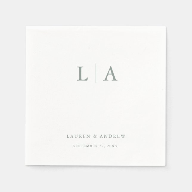 Sage Green Monogram Elegant Simple Wedding Napkin (Front)