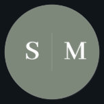 Sage Green Monogram Elegant Wedding Classic Round Sticker<br><div class="desc">Add a touch of elegance to your wedding details with this personalised sticker featuring the couple’s monogram at the centre, creating a refined focal point. The text is beautifully rendered in an elegant serif font, offering a timeless and sophisticated design. Ideal for sealing wedding invitations, favours, or gift bags, this...</div>