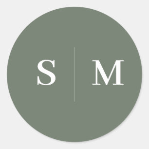 Sage Green Monogram Elegant Wedding Classic Round Sticker