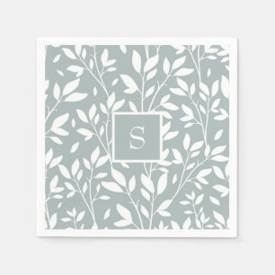 Sage Green Monogram Floral Cottage Pattern Napkin