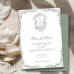 Sage Green Monogram Floral Vintage Crest Wedding Save The Date<br><div class="desc">Sage Green Monogram Floral Vintage Crest Wedding Save the Date Card. Celebrate your special day with this elegant and beautiful wedding invitation design to beautify your special occasion. All the texts are pre-arranged for you to personalise easily and quickly with your own details.</div>