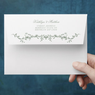 Sage Green Monogram Floral Vintage Floral Wedding Envelope