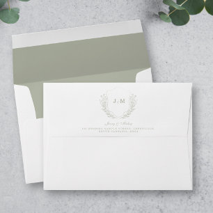 Sage Green Monogram Floral Wedding Envelope