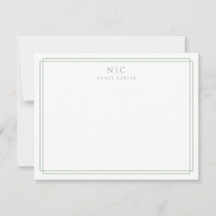 Sage Green Monogram Geometric Border Card