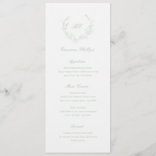 Sage Green Monogram Guest Name Elegant Wedding Menu