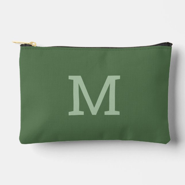 Sage Green Monogram Initial Accessory Makeup Pouch (Front)