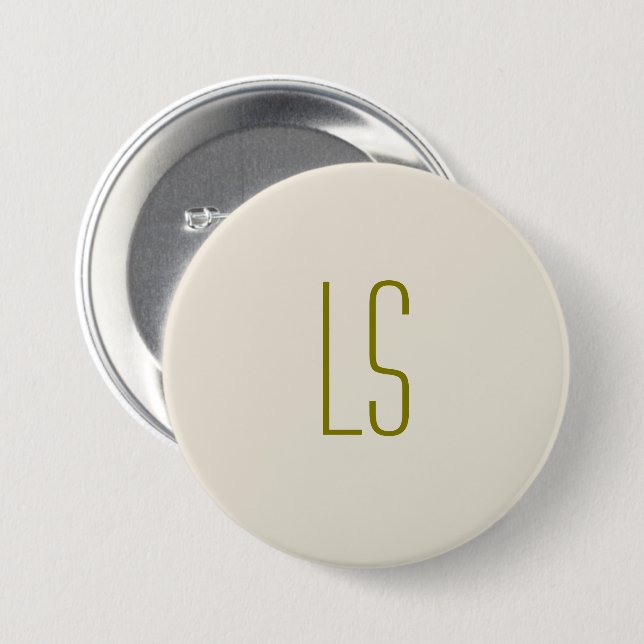 Sage green monogram initial simple 7.5 cm round badge (Front & Back)