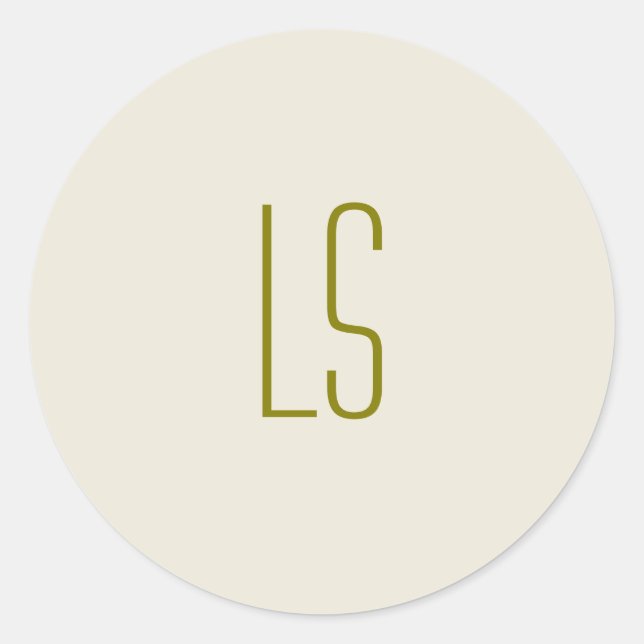 Sage green monogram initial simple classic round sticker (Front)