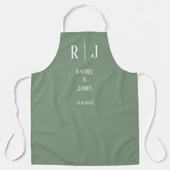 Sage Green Monogram Initial Wedding Gift Favour  Apron (Front)