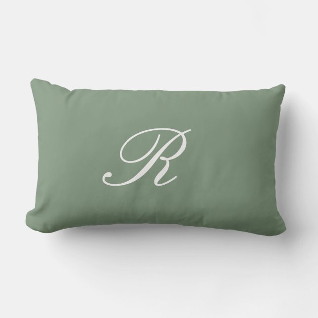 Sage Green Monogram Initial Wedding Gift Favour Lumbar Cushion (Front)