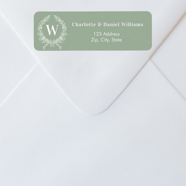 Sage green monogram initial wreath return address (Creator Uploaded)