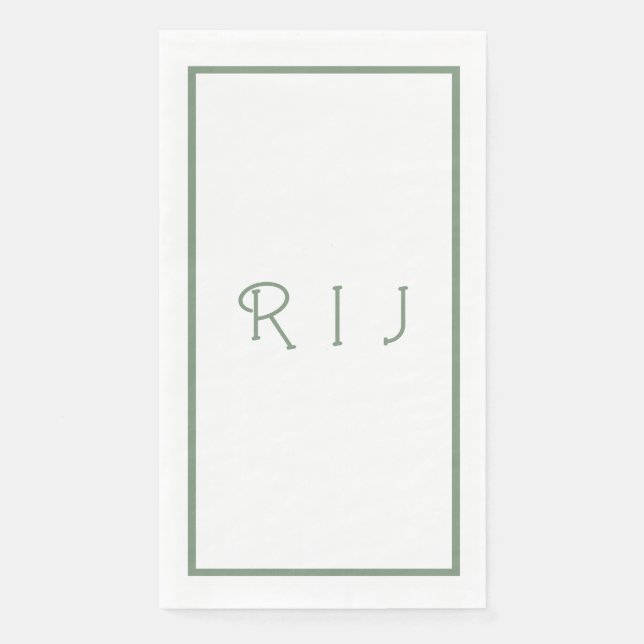 Sage Green Monogram Initials Engagement Wedding Napkin (Front)