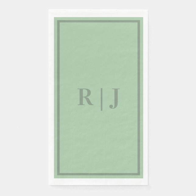 Sage Green Monogram Initials Letter Script Wedding Napkin (Front)
