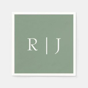  Sage Green Monogram Initials Letters Wedding Napkin