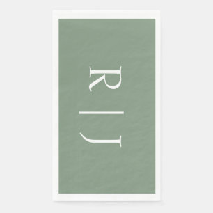 Sage Green Monogram Initials Letters Wedding Napkin
