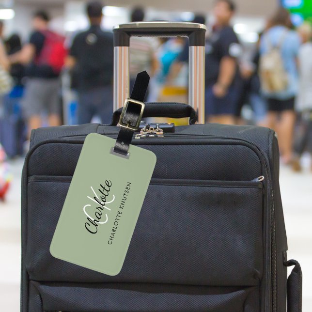 Sage green monogram initials luggage tag (Creator Uploaded)