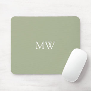 Sage Green Monogram Initials Minimalist Mouse Mat