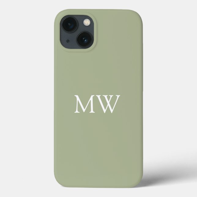Sage Green Monogram Initials Trendy Boho Case-Mate iPhone Case (Back)