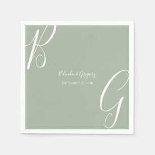 Sage Green Monogram Initials Wedding Napkin