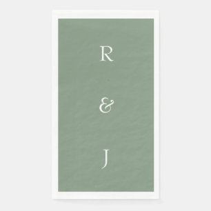 Sage Green Monogram Initials White Elegant Wedding Napkin