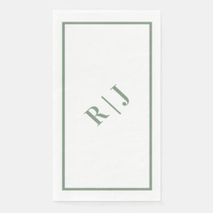 Sage Green Monogram Initials White Script Wedding Napkin