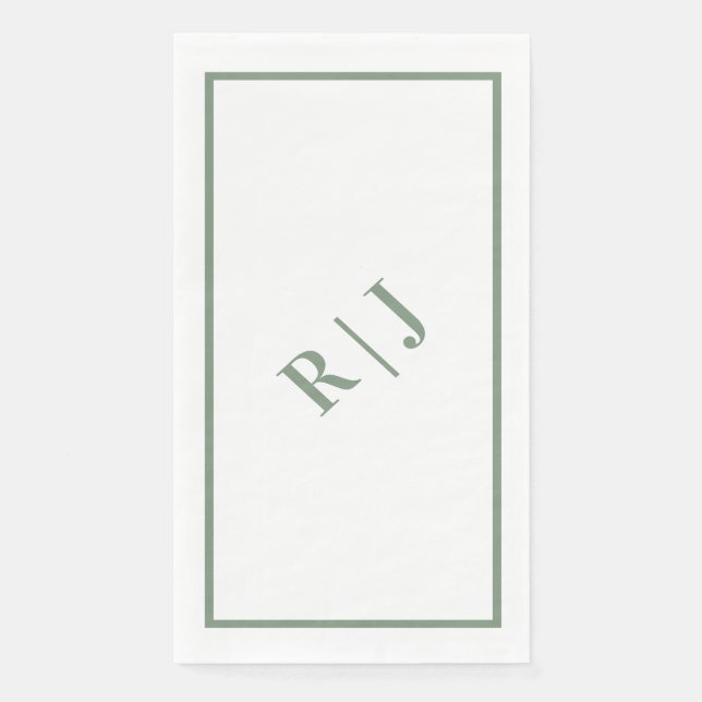 Sage Green Monogram Initials White Script Wedding Napkin (Front)