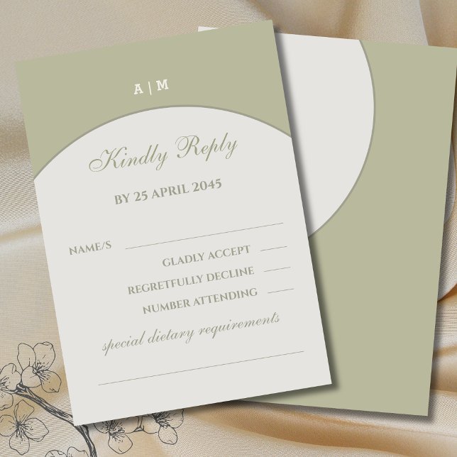 Sage Green Monogram Japandi Wedding RSVP Card  (Creator Uploaded)