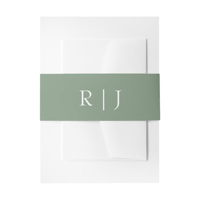  Sage Green Monogram Letters Engagement Wedding Invitation Belly Band (Front Example)