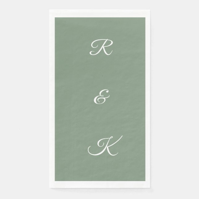 Sage Green Monogram Letters White Elegant Wedding Napkin (Front)