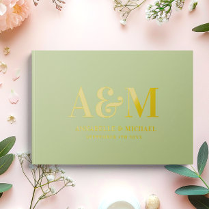 SAGE GREEN MONOGRAM MINIMALIST WEDDING  GUEST BOOK