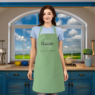 Sage green monogram name business apron