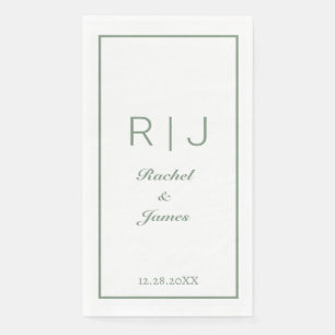 Sage Green Monogram Name Elegant Minimal Wedding Napkin