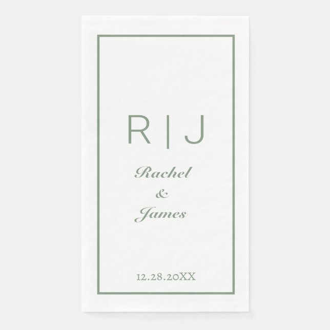 Sage Green Monogram Name Elegant Minimal Wedding Napkin (Front)