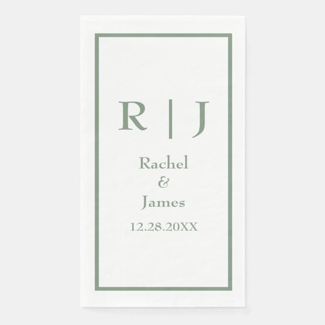 Sage Green Monogram Name Elegant Minimal Wedding Napkin (Front)